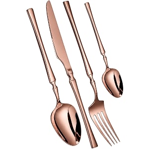 elegant handle rose gold 4 pcs stainless steel cutlery set for dining table dishwasher safe glossy flatware 1 spoon set1 forks set1 butter knife1 dessert spoon