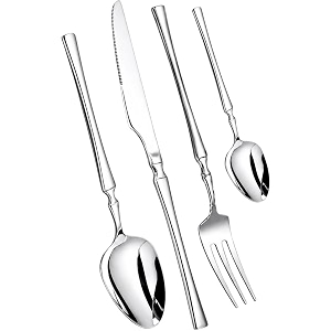 elegant handle silver 20 pcs heavy duty stainless steel cutlery set for dining table 5 pcs spoon set5 pcs forks set5 pcs butter knife5 pcs dessert spoon for kitchen