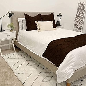 100 cotton 3 piece pinch pleated bed runner set with 1 decorative bed scarf amp 2 cushion covers single size 54  25 inches chocolate