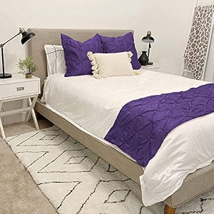 100 cotton 3 piece pinch pleated bed runner set with decorative bed scarf and 2 cushion covers king size 102  25 inches purple