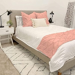 100 cotton 3 piece pinch pleated bed runner set with 1 decorative bed scarf and 2 cushion covers single size 54  25 inches peach