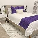 100% Cotton 3 Piece Pinch Pleated Bed Runner Set 800 Thread Count with Decorative Bed Scarf and 2 Cushion Covers (Single Size 54 * 25, Purple)