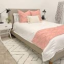 100% Cotton 3 Piece Pinch Pleated Bed Runner Set with 1 Decorative Bed Scarf and 2 Cushion Covers (Single Size 54 * 25 inches, Peach)