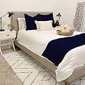 100% Cotton 3 Piece Pinch Pleated Bed Runner Set Decorative Bed Scarf &amp; Cushion Covers (Queen Size 90 * 25 Inches, Navy Blue)