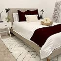 Bed Runner Set Cotton 800 Thread Count 3 Piece Pinch Pleated Bed Runner Set, Decorative Bed Scarf, 1 Pinch Pleated Bed Runner and 2 Piece Cushion Cover(king Size 102*25 inch Wine)