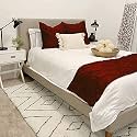 Bed Runner Set 100% Cotton 800 Thread Count 3 Piece Pinch Pleated Bed Runner Set, Decorative Bed Scarf, 1 Pinch Pleated Bed Runner and 2 Piece Cushion Cover (King, Burgundy)