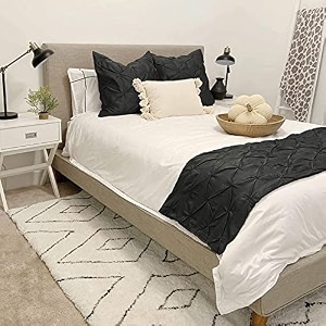 cotton 800 thread count 3 piece pinch pleated runner set decorative scarf 1 runner and 2 cushion covers single size 54x25 dark grey