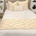 Cotton 800 Thread Count 3 Piece Pinch Pleated Bed Runner Set and Cushion Cover, Decorative Bed Scarf (Queen Size 90*25 inch Ivory)