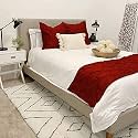Cotton Elegant Linen Store Bed Runner Set 800 Thread Count 3 Piece Pinch Pleated Bed Runner Set,Decorative Bed Scarf,1 Pinch Pleated Bed Runner and 2Piece Cushion Cover(Queen Size 90*25 inch Burgundy)