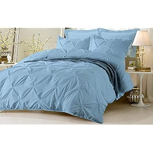 hotel luxurious 3 piece pinch pleated comforter bedding set 100 egyptian cotton 1200 thread count king color sky blue
