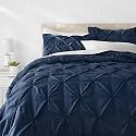 Hotel Luxurious 3 Piece Pinch Pleated Comforter Bedding Set 100% Egyptian Cotton 1200 Thread Count (Twin XL Color, Navy Bule)