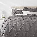 Hotel Luxurious 3 Piece Pinch Pleated Comforter Bedding Set 100% Egyptian Cotton 1200 Thread Count (Twin Color, Dark Grey)