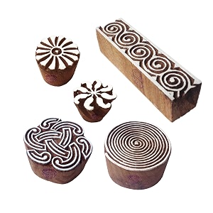 elegant shapes spiral and border wood block print stamps set of 5
