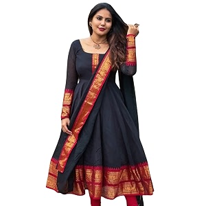 Elegant Zari Jacquard Weaving Gown with Lace