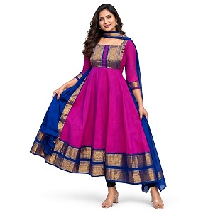 Elegant Zari Jacquard Weaving Gown with Lace