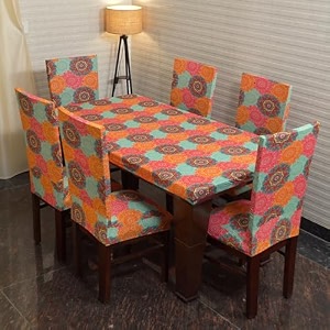 eleganta universal dining chair cover with table cover flexible slipcover polyester spandex printed stretch dining chair cover for home 109 x 185 cm kite dark 8 seater