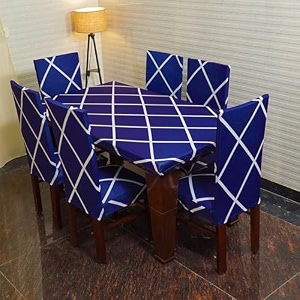 eleganta dining table cover 4 seater - rectangular chair cover polyester spandex washable fade resistant anti slip flexible slipcover stretch fit blue linear