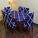 ELEGANTA Dining Table Cover 4 Seater - Rectangular, Chair Cover, Polyester Spandex, Washable, Fade Resistant, Anti Slip, Flexible Slipcover Stretch Fit (Blue Linear)