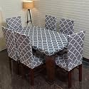 ELEGANTA Dining Table Cover 4 Seater, Table Cover, Dining Table Covers, Chair Cover, Polyester Spandex Chair Cover, Washable, Fade Resistant, Anti Slip, Flexible Slipcover Stretch Fit (Grey Diamond)