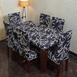 eleganta universal dining chair cover with table cover flexible slipcover polyester spandex printed stretch dining chair cover for home 109 x 185 cm kite dark 8 seater