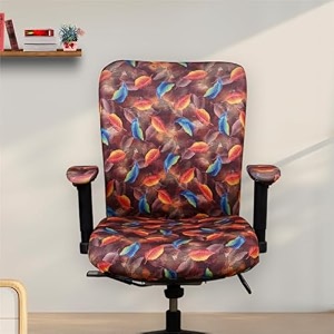 eleganta stretchable office chair cover with armrest  pack of 10 printed polyester blend lycra  removable washable amp elastic slipcover protector  rotating seat covers  red blue leaves