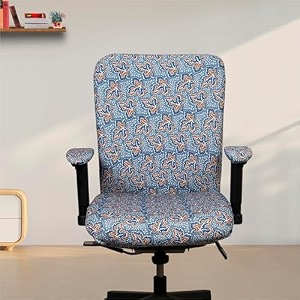eleganta stretchable office chair cover with armrest  pack of 6 printed polyester blend lycra  removable washable amp elastic slipcover protector  rotating seat covers  brown leaf