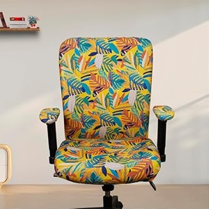 eleganta stretchable office chair cover with armrest  pack of 2 printed polyester blend lycra  removable washable amp elastic slipcover protector  rotating seat covers  brown leaf