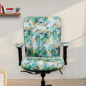 eleganta stretchable office chair cover with armrest  pack of 2 printed polyester blend lycra  removable washable amp elastic slipcover protector  rotating seat covers  brown leaf