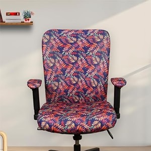 eleganta stretchable office chair cover with armrest  pack of 6 printed polyester blend lycra  removable washable amp elastic slipcover protector  rotating seat covers  brown leaf