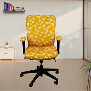 eleganta stretchable office chair cover with armrest  pack of 2 printed polyester blend lycra  removable washable amp elastic slipcover protector  rotating seat covers  brown leaf