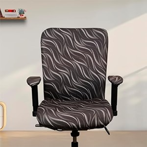 eleganta stretchable office chair cover with armrest  pack of 1 printed polyester blend lycra  removable washable amp elastic slipcover protector  rotating seat covers  brown leaf