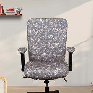 eleganta stretchable office chair cover with armrest  pack of 2 printed polyester blend lycra  removable washable amp elastic slipcover protector  rotating seat covers  brown leaf
