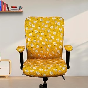 eleganta stretchable office chair cover with armrest  pack of 2 printed polyester blend lycra  removable washable amp elastic slipcover protector  rotating seat covers  brown leaf
