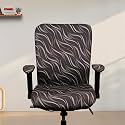 ELEGANTA Stretchable Office Chair Cover with Armrest | Pack of 6| Printed Polyester Blend Lycra | Removable, Washable &amp; Elastic Slipcover Protector | Rotating Seat Covers | Brown Leaf