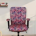 ELEGANTA Stretchable Office Chair Cover with Armrest | Pack of 2| Printed Polyester Blend Lycra | Removable, Washable &amp; Elastic Slipcover Protector | Rotating Seat Covers | Brown Leaf