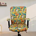 ELEGANTA Stretchable Office Chair Cover with Armrest | Pack of 2| Printed Polyester Blend Lycra | Removable, Washable &amp; Elastic Slipcover Protector | Rotating Seat Covers | Brown Leaf