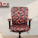 ELEGANTA Stretchable Office Chair Cover with Armrest | Pack of 10| Printed Polyester Blend Lycra | Removable, Washable &amp; Elastic Slipcover Protector | Rotating Seat Covers | Red Blue Leaves