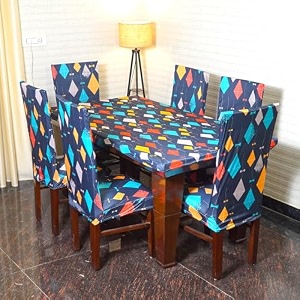 eleganta universal dining chair cover with table cover flexible slipcover polyester spandex printed stretch dining chair cover for home 109 x 185 cm kite dark 8 seater