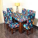 ELEGANTA Universal Dining Chair Cover with Table Cover, Flexible Slipcover, Polyester Spandex, Printed Stretch, Dining Chair Cover for Home, 94 x 155 cm, Kite Dark, 6 Seater