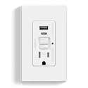 ELEGRP GFCI Outlet with USB Ports, 15 Amp Self-Test GFCI Combination with USB Ports, 24W Max Total Output, Tamper Resistant GFCI USB Outlet with Wall Plate, UL Listed, Matte White, 1 Pack
