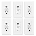 ELEGRP GFCI Outlet with USB Ports, 15 Amp Self-Test GFCI Combination with USB Ports, 24W Max Total Output, Tamper Resistant GFCI USB Outlet with Wall Plate, UL Listed, Matte White, 6 Pack