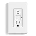 ELEGRP GFCI Outlet with USB Ports, 15 Amp Self-Test GFCI Combination with Dual USB C Ports, 24W Max Total Output, Tamper Resistant GFCI USB Outlet with Wall Plate, UL Listed, Matte White, 1 Pack