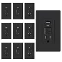 ELEGRP GFCI Outlet with USB Ports, 15 Amp Self-Test GFCI Combination with USB Ports, 24W Max Total Output, Tamper Resistant GFCI USB Outlet with Wall Plate, UL Listed, Matte Black, 10 Pack