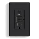 ELEGRP GFCI Outlet with USB Ports, 15 Amp Self-Test GFCI Combination with Dual USB C Ports, 24W Max Total Output, Tamper Resistant GFCI USB Outlet with Wall Plate, UL Listed, Matte Black, 1 Pack