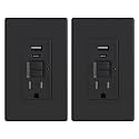 ELEGRP GFCI Outlet with USB Ports, 15 Amp Self-Test GFCI Combination with USB Ports, 24W Max Total Output, Tamper Resistant GFCI USB Outlet with Wall Plate, UL Listed, Matte Black, 2 Pack