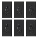 ELEGRP GFCI Outlet with USB Ports, 15 Amp Self-Test GFCI Combination with Dual USB C Ports, 24W Max Total Output, Tamper Resistant GFCI USB Outlet with Wall Plate, UL Listed, Matte Black, 6 Pack