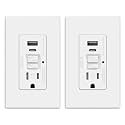 ELEGRP GFCI Outlet with USB Ports, 15 Amp Self-Test GFCI Combination with USB Ports, 24W Max Total Output, Tamper Resistant GFCI USB Outlet with Wall Plate, UL Listed, Matte White, 2 Pack
