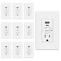 ELEGRP GFCI Outlet with USB Ports, 15 Amp Self-Test GFCI Combination with USB Ports, 24W Max Total Output, Tamper Resistant GFCI USB Outlet with Wall Plate, UL Listed, Matte White, 10 Pack