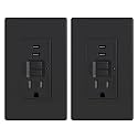 ELEGRP GFCI Outlet with USB Ports, 15 Amp Self-Test GFCI Combination with Dual USB C Ports, 24W Max Total Output, Tamper Resistant GFCI USB Outlet with Wall Plate, UL Listed, Matte Black, 2 Pack