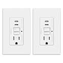 ELEGRP GFCI Outlet with USB Ports, 15 Amp Self-Test GFCI Combination with Dual USB C Ports, 24W Max Total Output, Tamper Resistant GFCI USB Outlet with Wall Plate, UL Listed, Matte White, 2 Pack